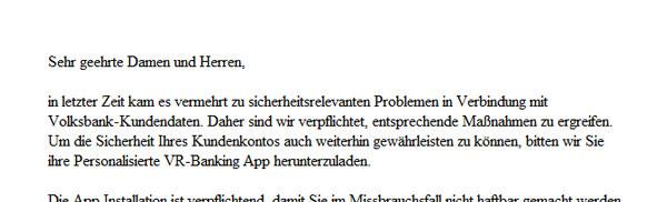 Phishing-Mail-Identitätsprüfung Ansicht der Phishing-Mail